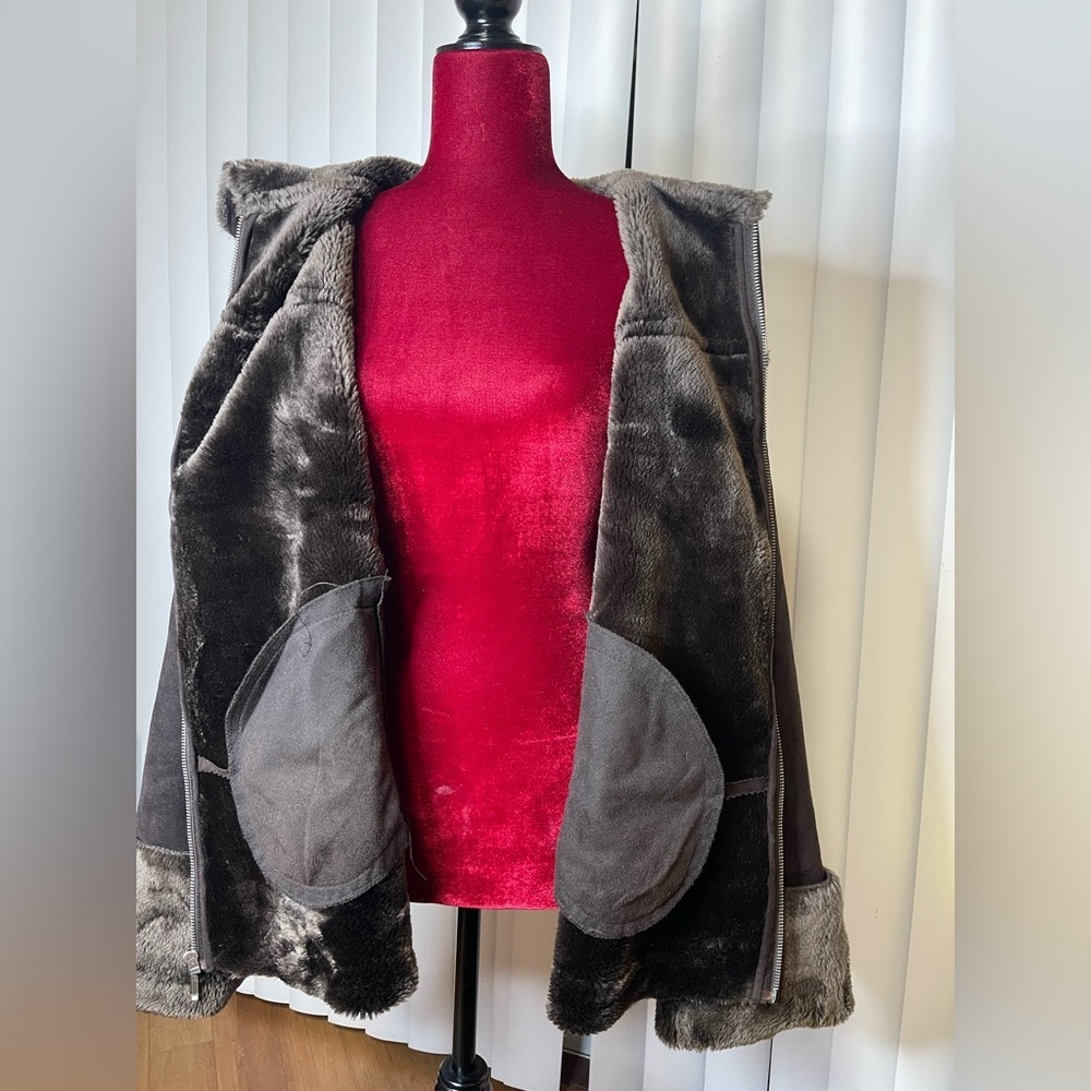 Valerie Steven’s Super Suede(Faux) Hooded & Faux Fur Lined Jacket Size XL EUC - Picture 5 of 8